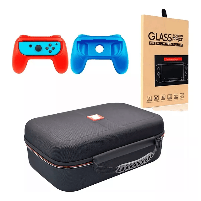 Maleta Bolso Nintendo Switch Con Logo + 2 Grip + Lamina Vid