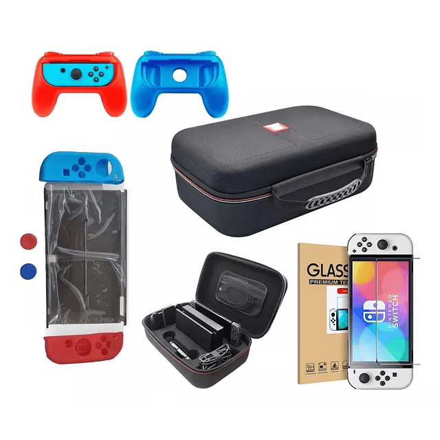 Maleta Nintendo Switch + Lamina De Vidrio + Carcasa + Grip