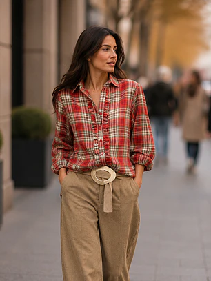 Camisa Escosesa con Vuelos Kiram