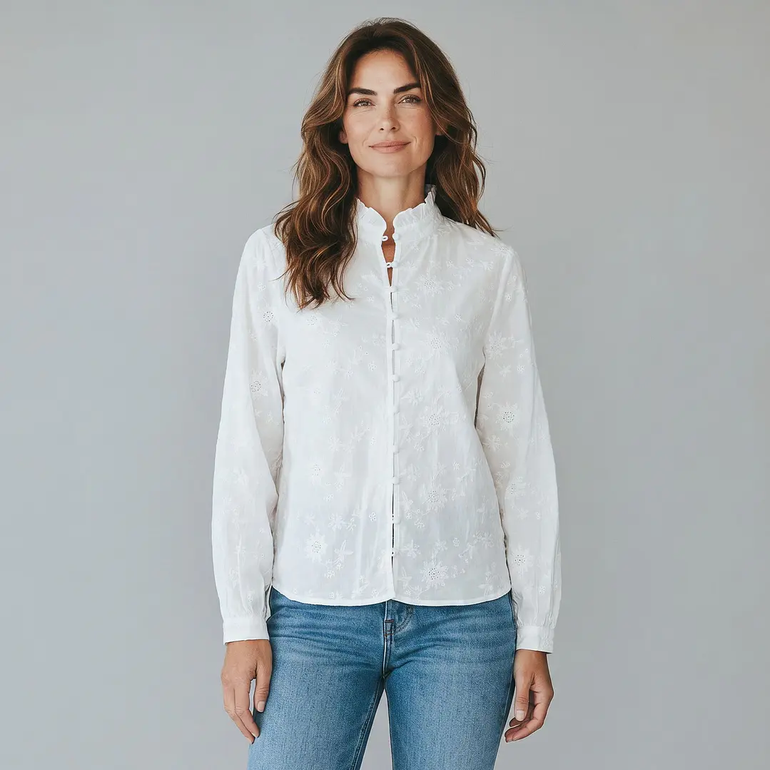 Blusa Bordada Cuello Mao 3