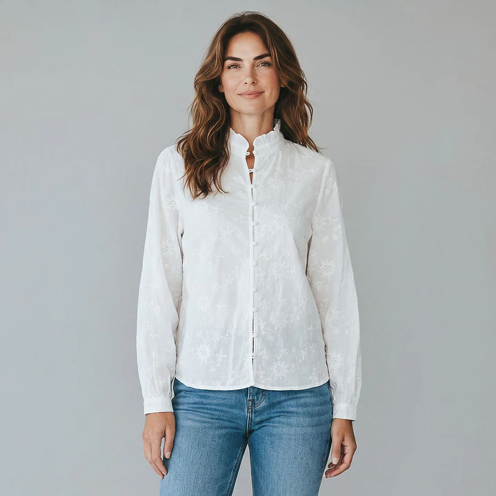 Blusa Bordada Cuello Mao 3
