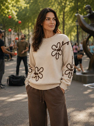 Sweter Flores Bordadas