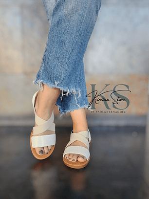 SANDALIA BLANCA/BEIGE (CON ELÁSTICO)