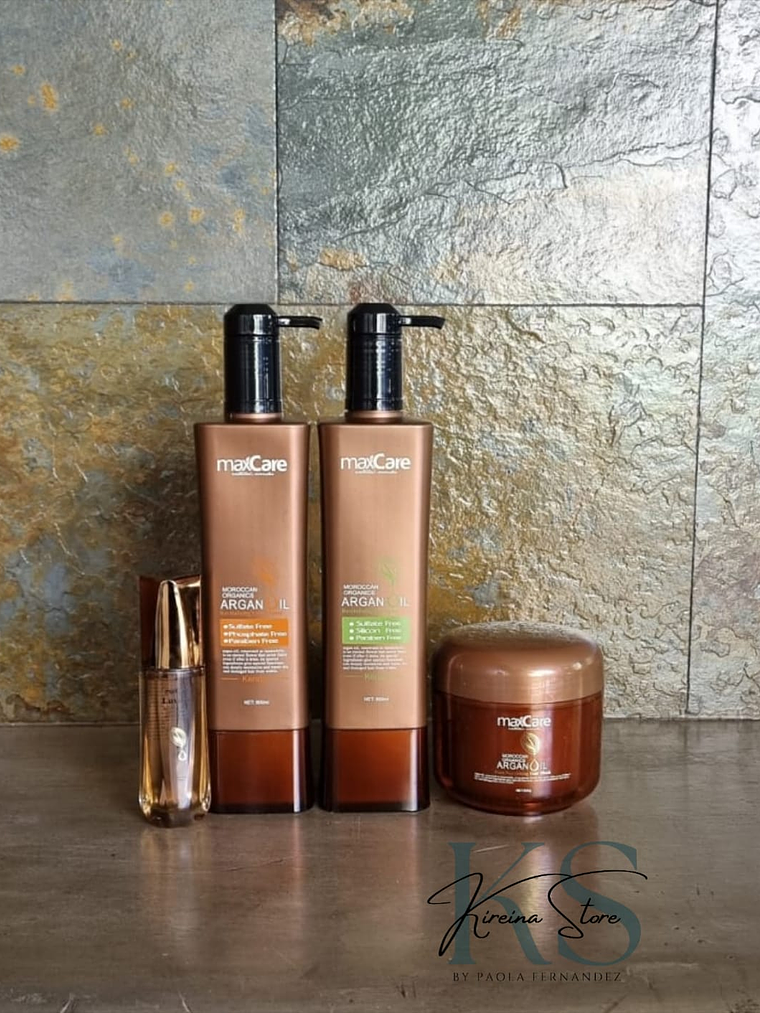 PACK 9: SHAMPOO, ACONDICIONADOR, CREMA Y ACEITE ARGÁN OIL MAXCARE 1