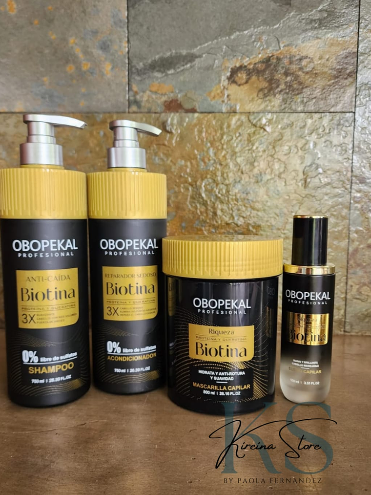 PACK 6: SHAMPOO,  ACOND., MASC. CAPILAR Y SERUM BIOTINA + KERATINA OBOPEKAL 1