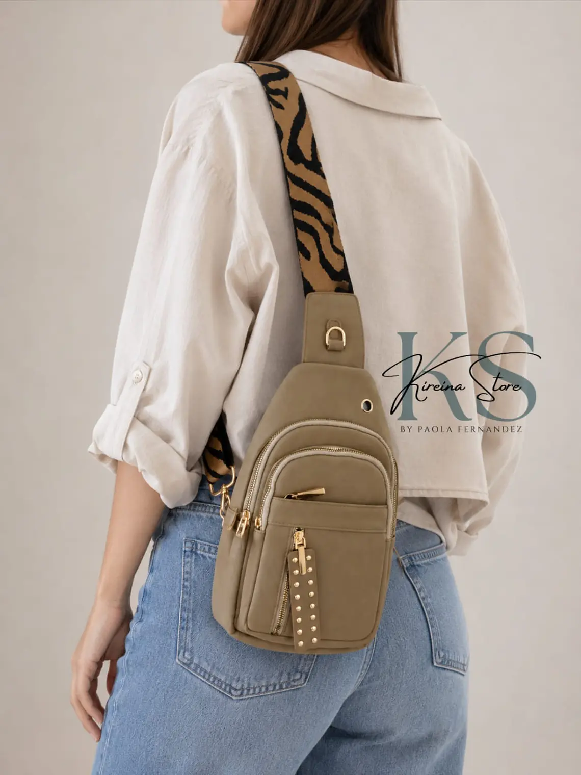 BANDOLERA DE PECHO KHAKI (TIPO CUERO GRASO) 1