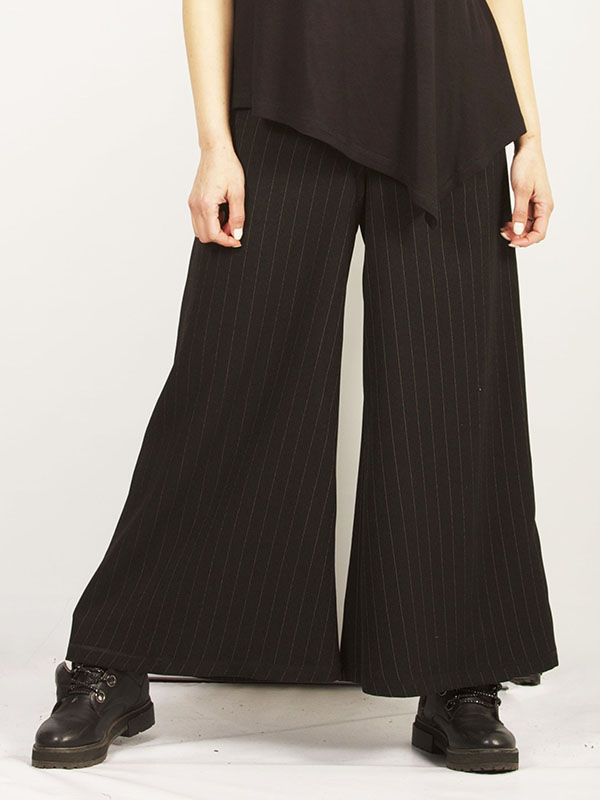 Pantalón Mujer Rib Palazzo Liso Pretina Negro