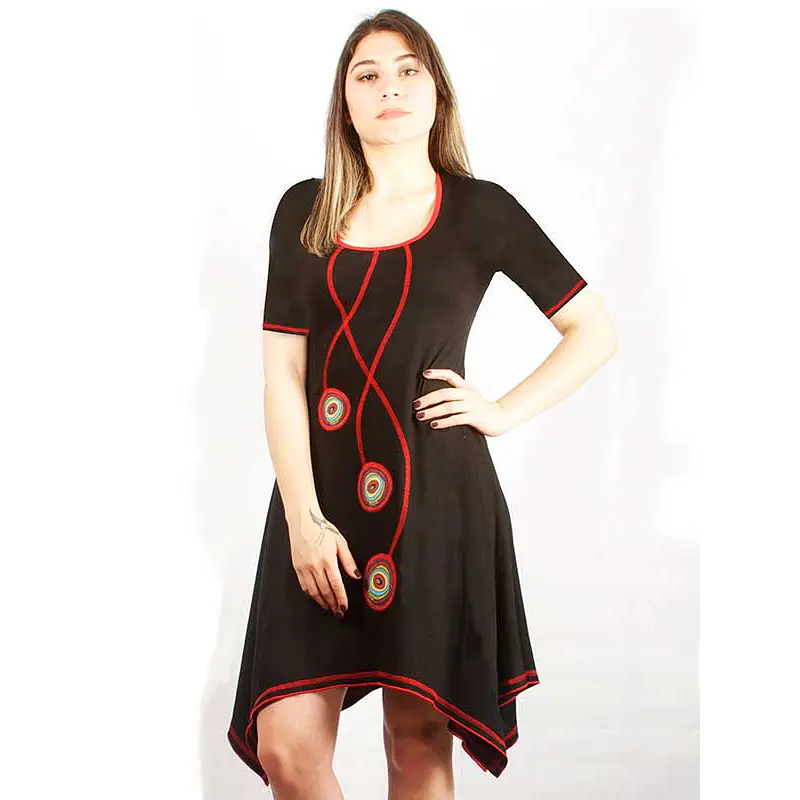 Vestido Maywa con manga, Negro ROJO