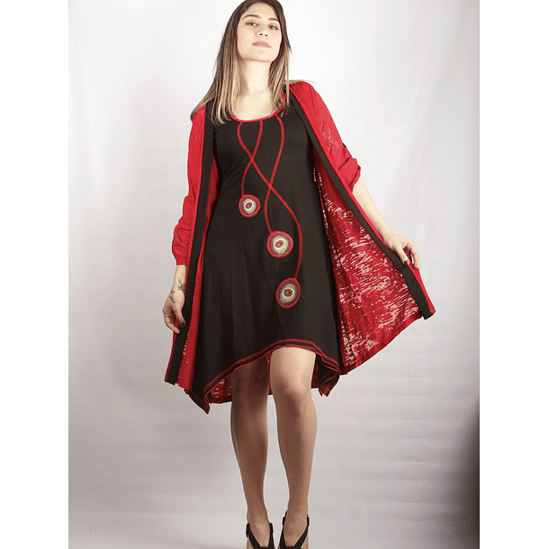 Vestido Maywa con manga, Negro ROJO 2