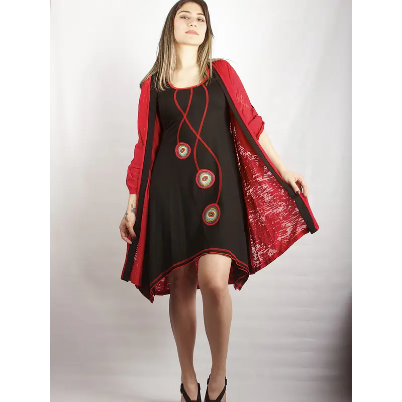 Vestido Maywa con manga, Negro ROJO