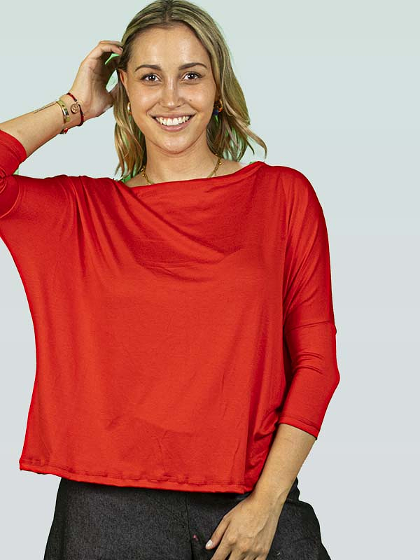 Polera renata  Roja  manga 3/4 TALLA ÚNICA