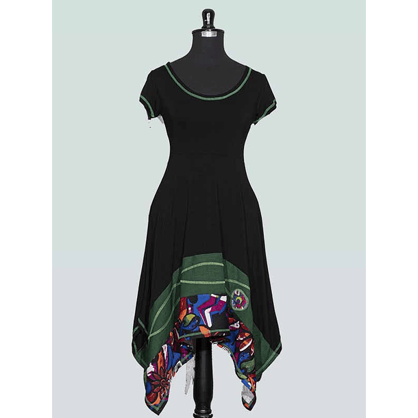 Vestido Kuyan negro verde manga corta sc SOLO L-XL 6