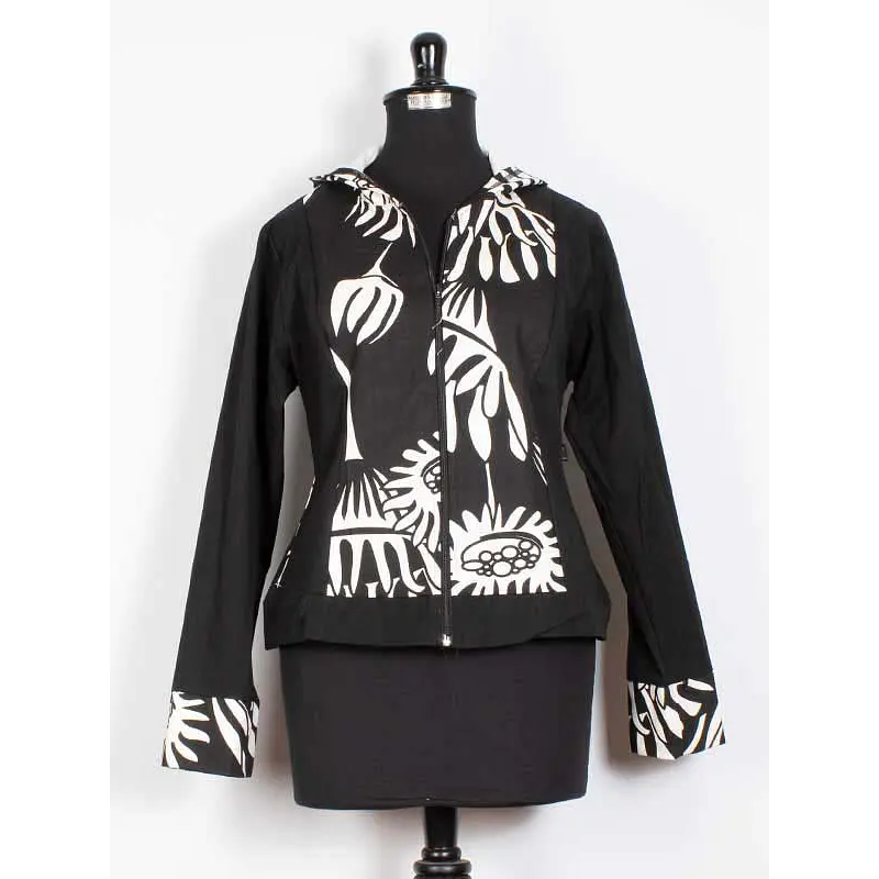 Chaqueta Gabardina Emilia flores negras 