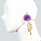 Aros Flor tela y bronce calado Palena Morado 1