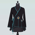 Poleron doble cruce Negro turquesa Cunco 1