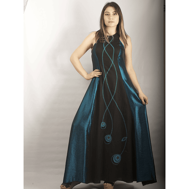 Vestido Largo Bicolor con Centro de Lino, solo M 2