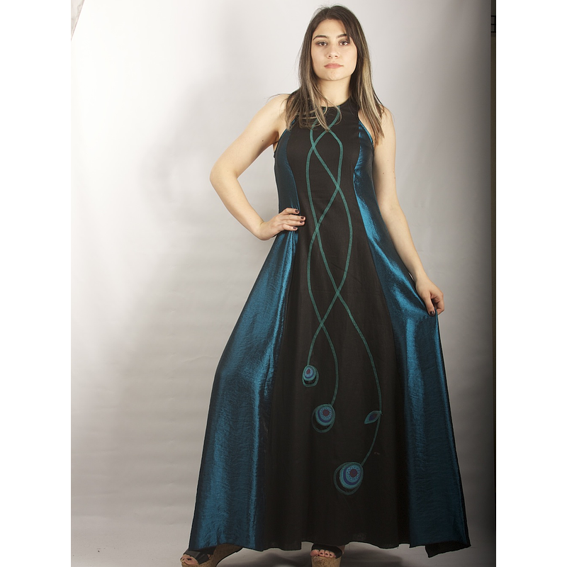 Vestido Largo Bicolor con Centro de Lino, solo M