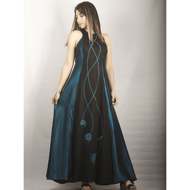 Vestido Largo Bicolor con Centro de Lino, solo M 1