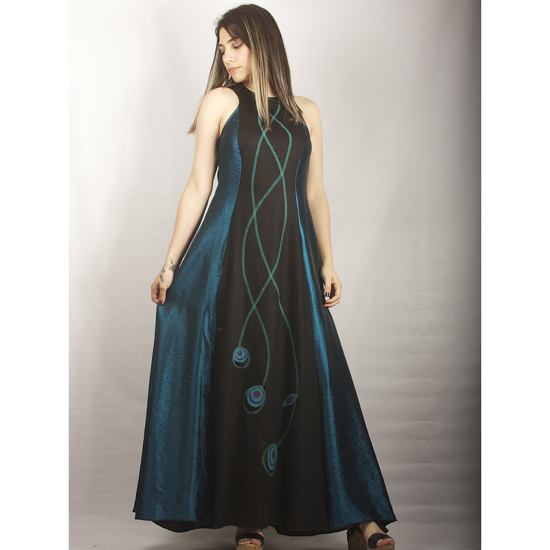 Vestido Largo Bicolor con Centro de Lino, solo M