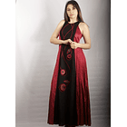 Vestido Largo Bicolor con Centro de Lino negro rojo 4