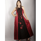 Vestido Largo Bicolor con Centro de Lino negro rojo 5