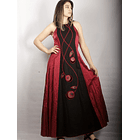 Vestido Largo Bicolor con Centro de Lino negro rojo 2