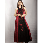 Vestido Largo Bicolor con Centro de Lino negro rojo 3