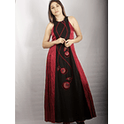 Vestido Largo Bicolor con Centro de Lino negro rojo 1