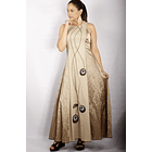 Vestido Largo Bicolor con Centro de Lino CRUDO 1