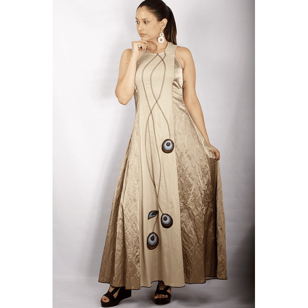 Vestido Largo Bicolor con Centro de Lino CRUDO 1