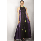 Vestido Largo Bicolor con Centro de Lino negro MORADO 3
