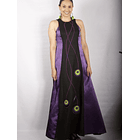Vestido Largo Bicolor con Centro de Lino negro MORADO 4