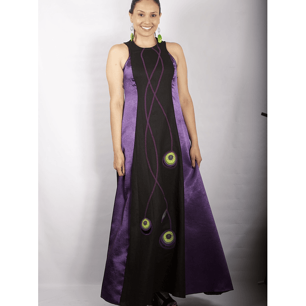 Vestido Largo Bicolor con Centro de Lino negro MORADO 4