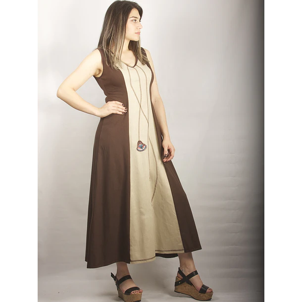 Vestido Icalma lino kaki sc KS20 SOLO L SALE 3