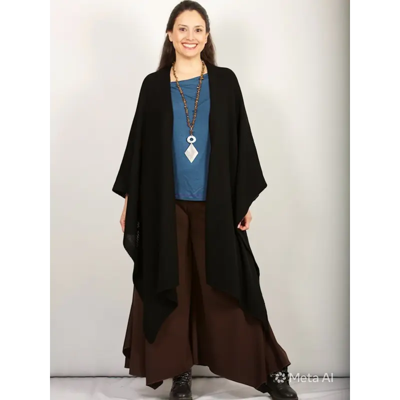 Ruana tejida Quella Negro ks8