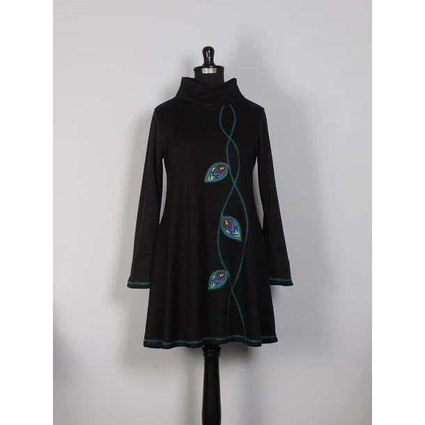 Vestido Queule lanilla negro turquesa 1