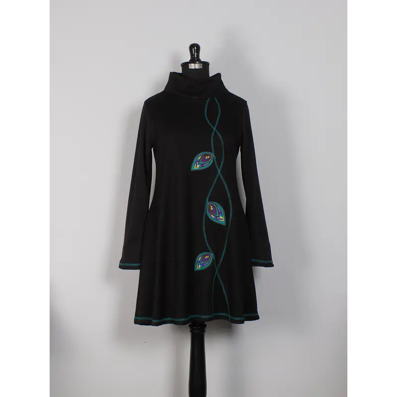 Vestido Queule lanilla negro turquesa