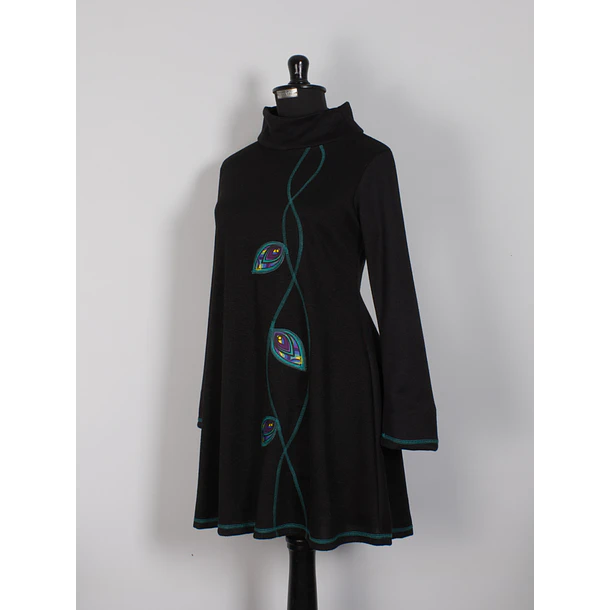Vestido Queule lanilla negro turquesa 2