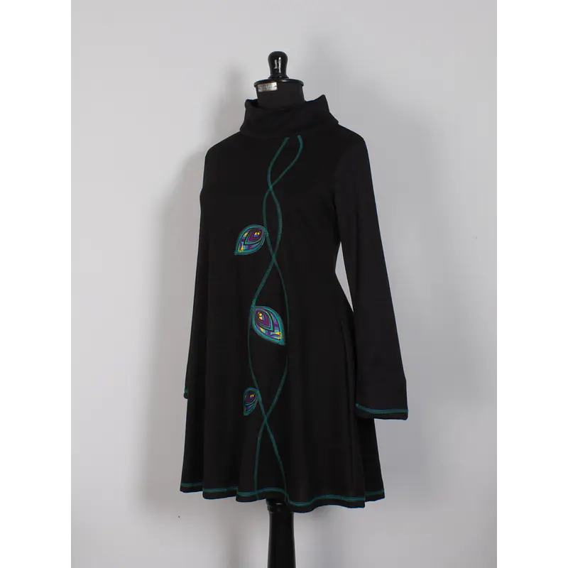 Vestido Queule lanilla negro turquesa