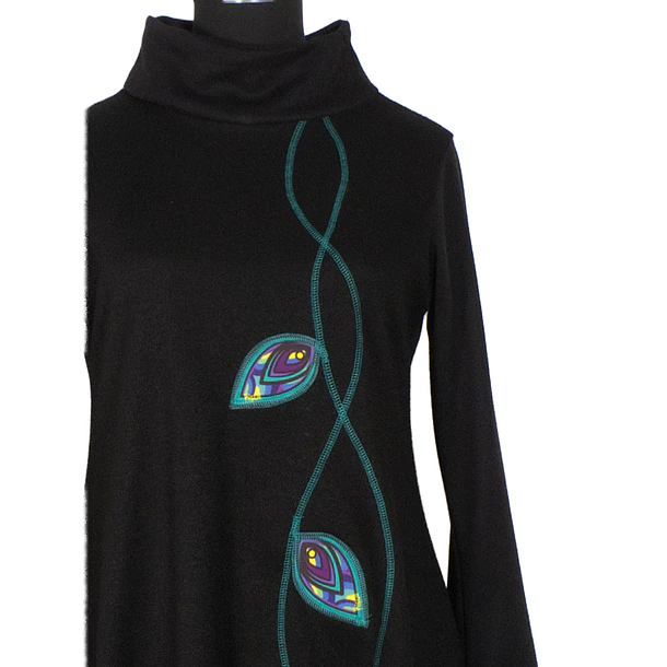 Vestido Queule lanilla negro turquesa 2