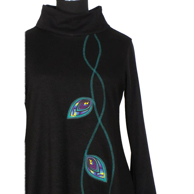 Vestido Queule lanilla negro turquesa