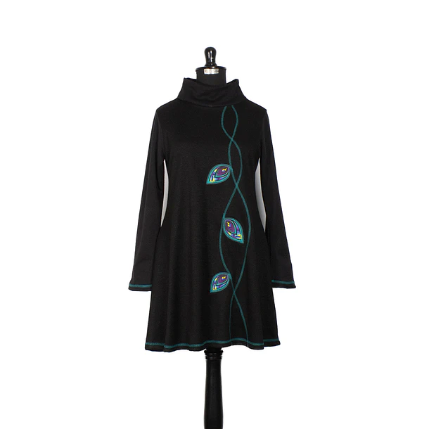 Vestido Queule lanilla negro turquesa 1