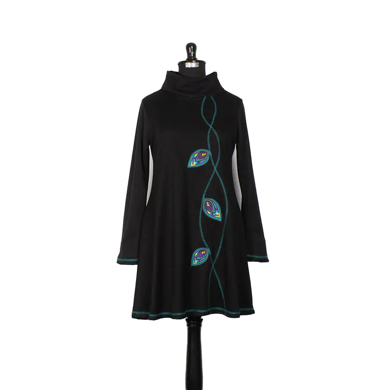 Vestido Queule lanilla negro turquesa