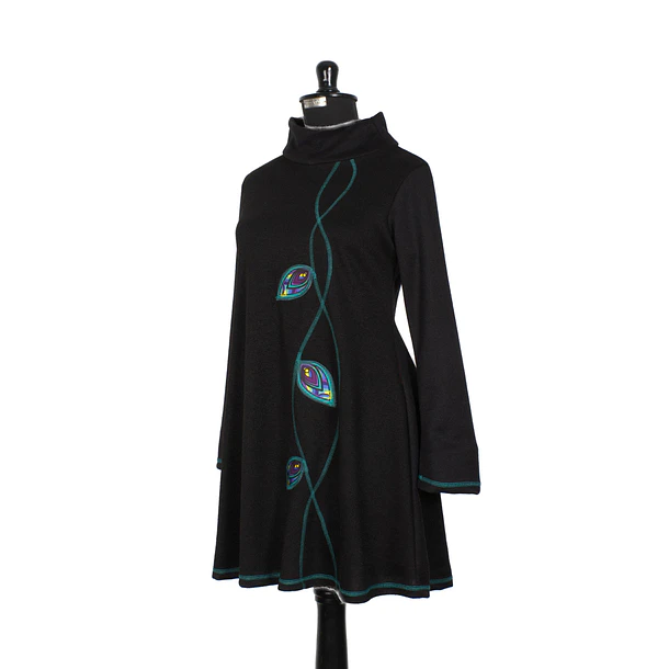 Vestido Queule lanilla negro turquesa 3