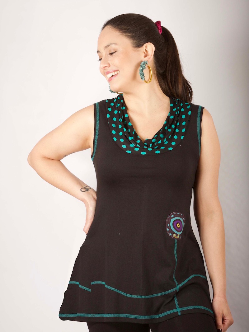 Polera Kona negro turquesa solo S-M KS10