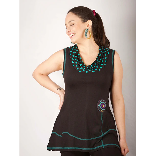 Polera Kona negro turquesa solo S-M KS10 1
