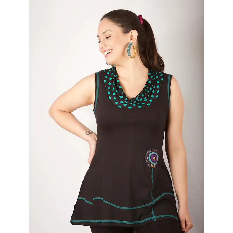 Polera Kona negro turquesa solo S-M KS10