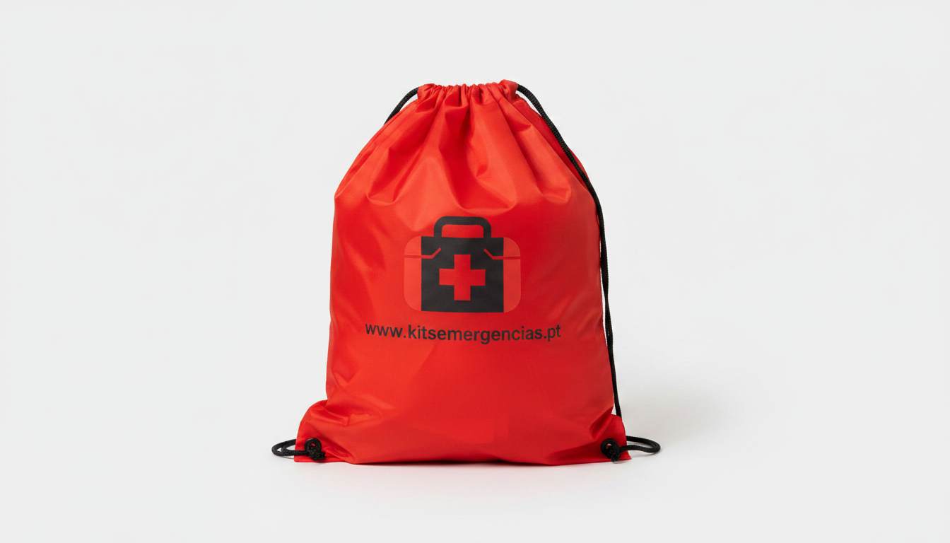 Saco do Kit Básico de Emergência pronto a guardar em casa