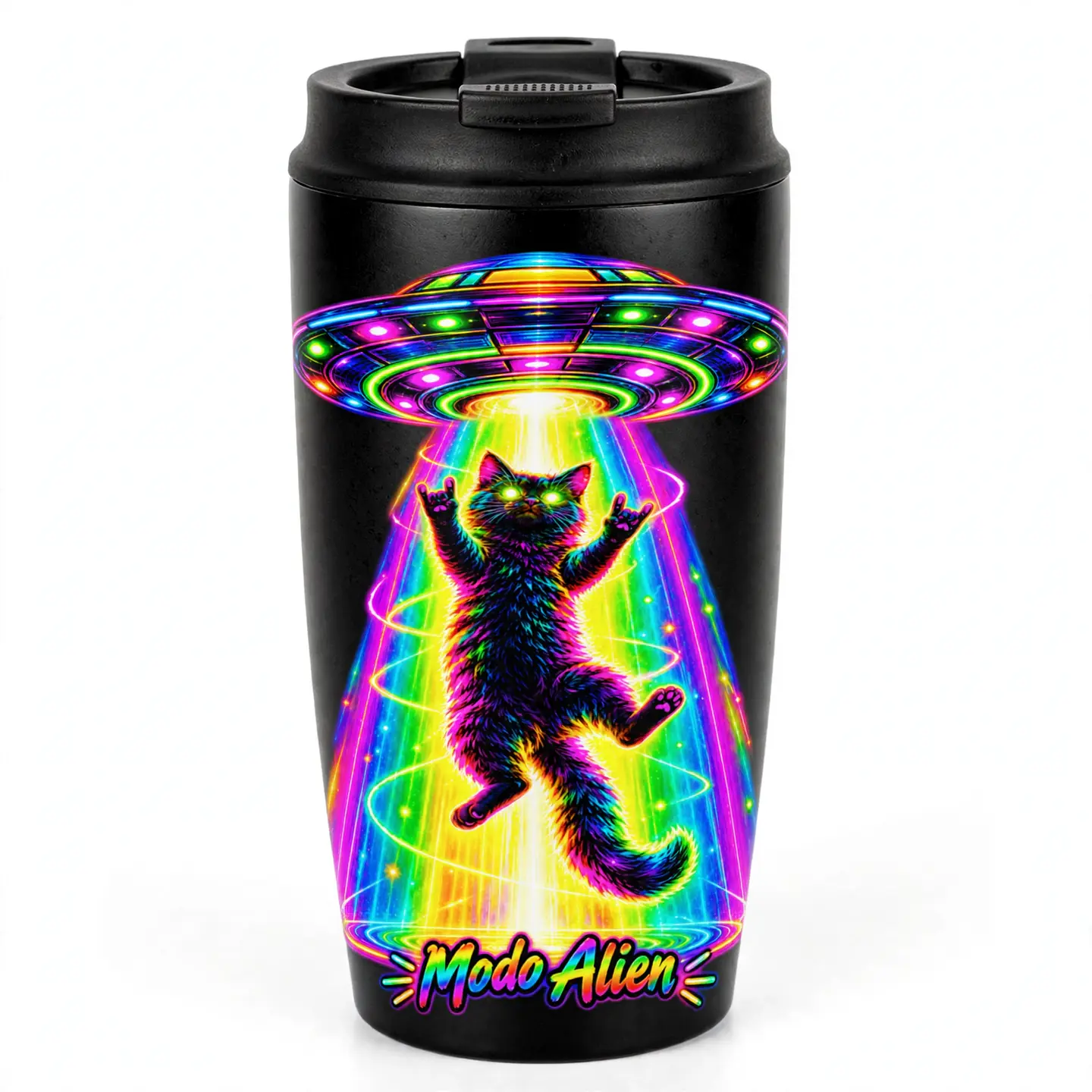 PNG Gato Alienígena Modo Alien | Gato Espacial Psicodélico Neón 3