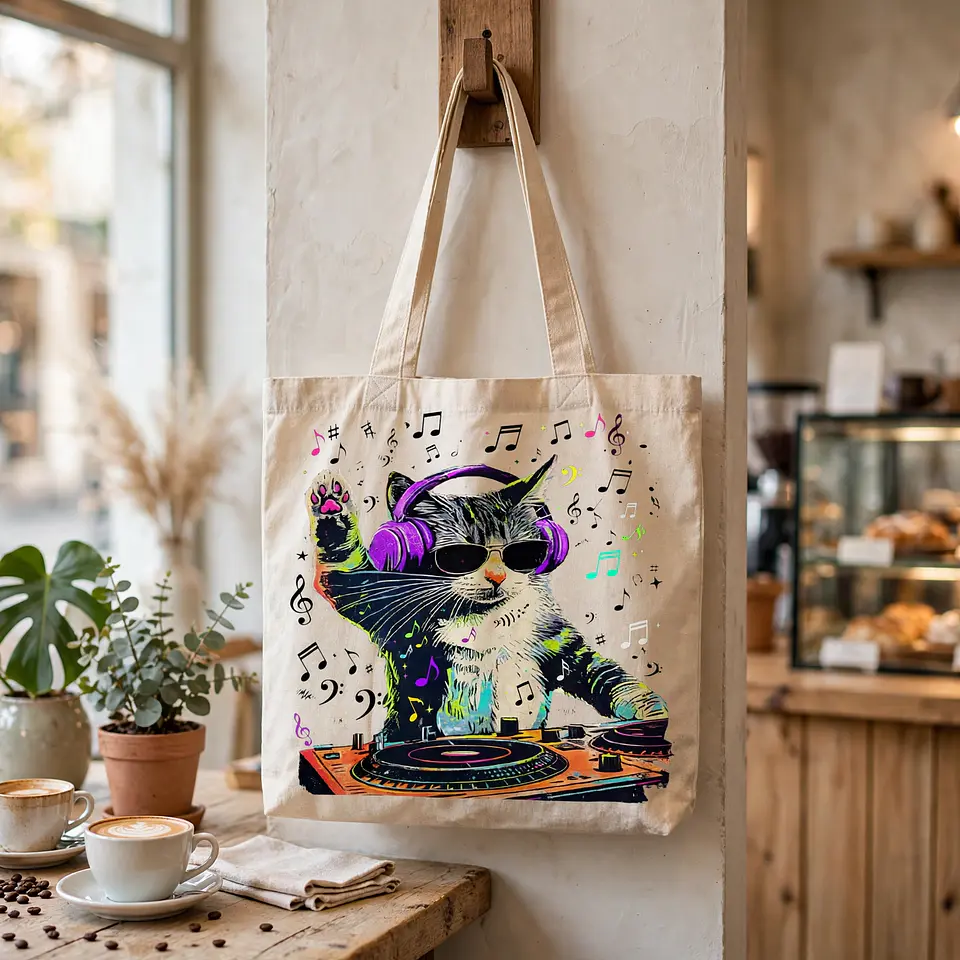 Gato DJ PNG | Diseño Colorido para Estampar Poleras y Polerones 4